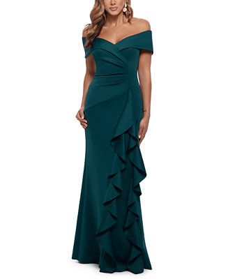XSCAPE Ruffled Off-The-Shoulder Gown - Macy's | Macy's