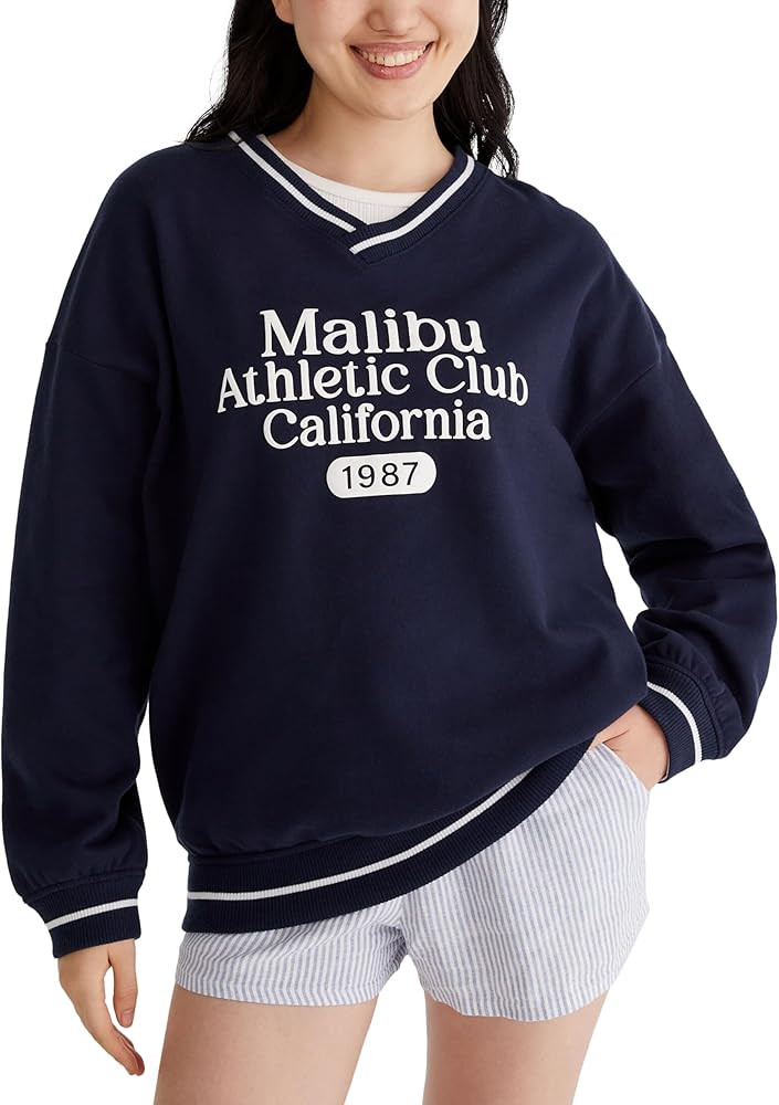AEROPOSTALE Women's Malibu Athletic Oversized V-neck Sweatshirt | Amazon (US)