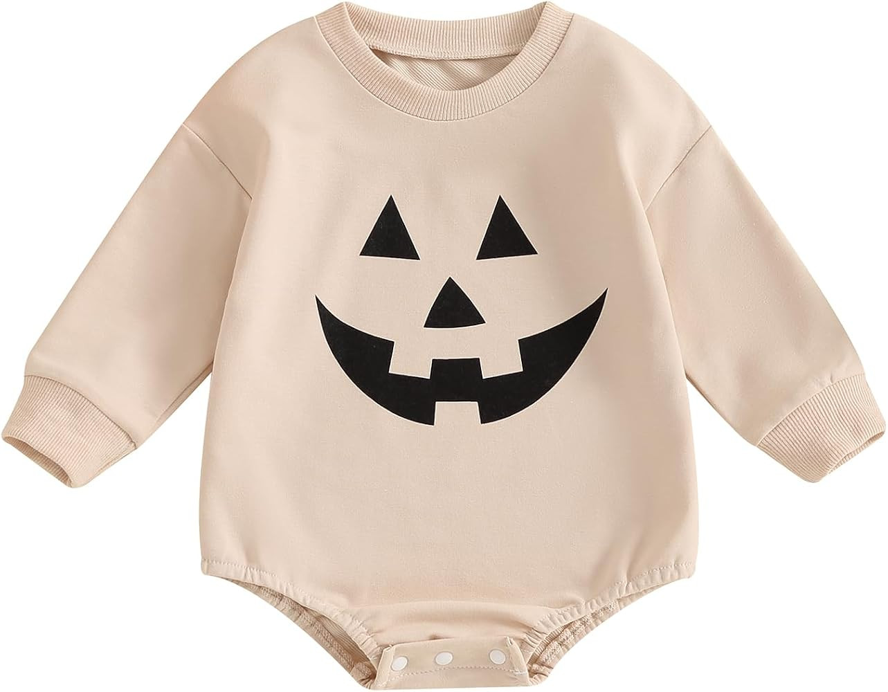 Infant Baby Boy Halloween Pumpkin Sweatshirt Romper Outfit Long Sleeve One Piece Bodysuit Jumpsui... | Amazon (US)