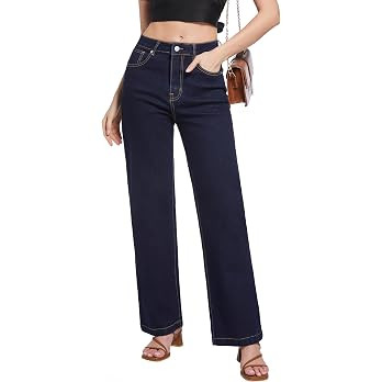 Women's Jeans High Waisted Straight Leg Stretchy Jeans Trendy Wide Leg Tummy Control Loose Casual... | Amazon (US)