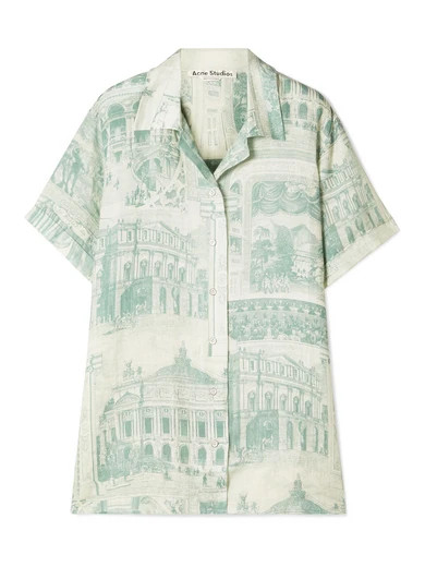Acne Studios - Rellah Printed Linen Shirt - Green | NET-A-PORTER (UK & EU)