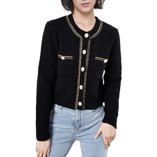 URBAN REVIVO Women's Knit Cardigan Sweaters Casual Long Sleeve Open Front Button Down Cropped Jackets Black X-Small | Amazon (US)