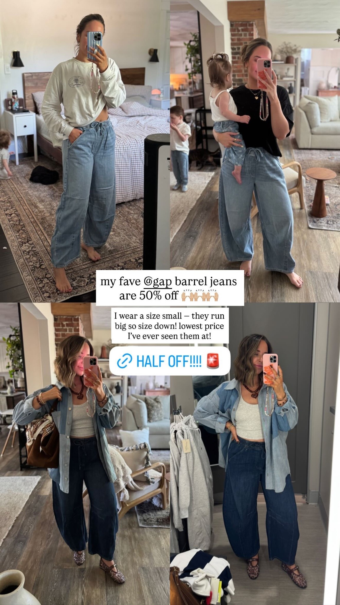 my fave @gap barrel jeans are 50% off 🙌🏼🙌🏼🙌🏼 I wear a size small — they run big so size down! lowest price I’ve ever seen them at!