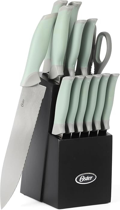 Oster Lindbergh 14 Piece Stainless Steel Kitchen Knife Block Set - Sage Green W/Black Knife Block... | Amazon (US)
