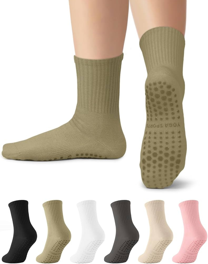 6 Pairs Grip Pilates Socks for Women, Non-slip Yoga Athletic Socks for Barre Ballet Barefoot Work... | Amazon (US)