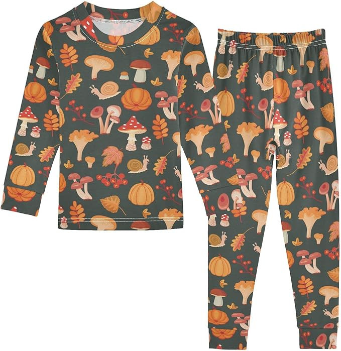 Pajama Sets Long Sleeve Mushrooms Pumpkin Fall Leaves Soft Comfy Sleepwear 2 Piece PJS 3-8T | Amazon (US)
