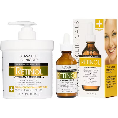 Advanced Clinicals Retinol Body Cream + Retinol Face Serum. Anti-Aging Bundle for Wrinkles and Fine Lines. Two Piece Set | Target
