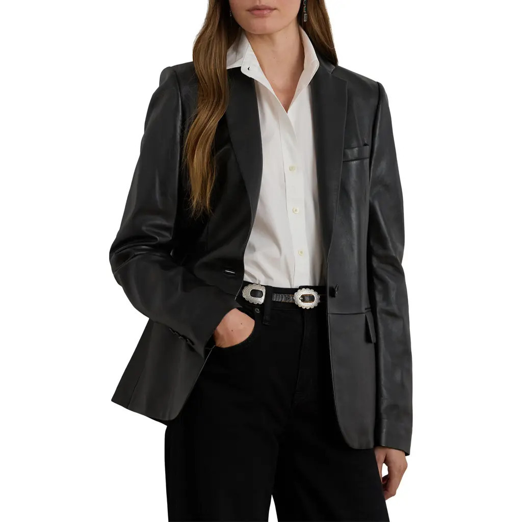 Lauren Ralph Lauren Leather Blazer in Black at Nordstrom, Size 4 | Nordstrom