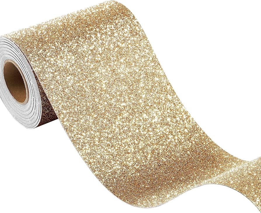 FunStick Champagne Gold Glitter Wallpaper Border Peel and Stick Removable Wall Border Trim Self A... | Amazon (US)