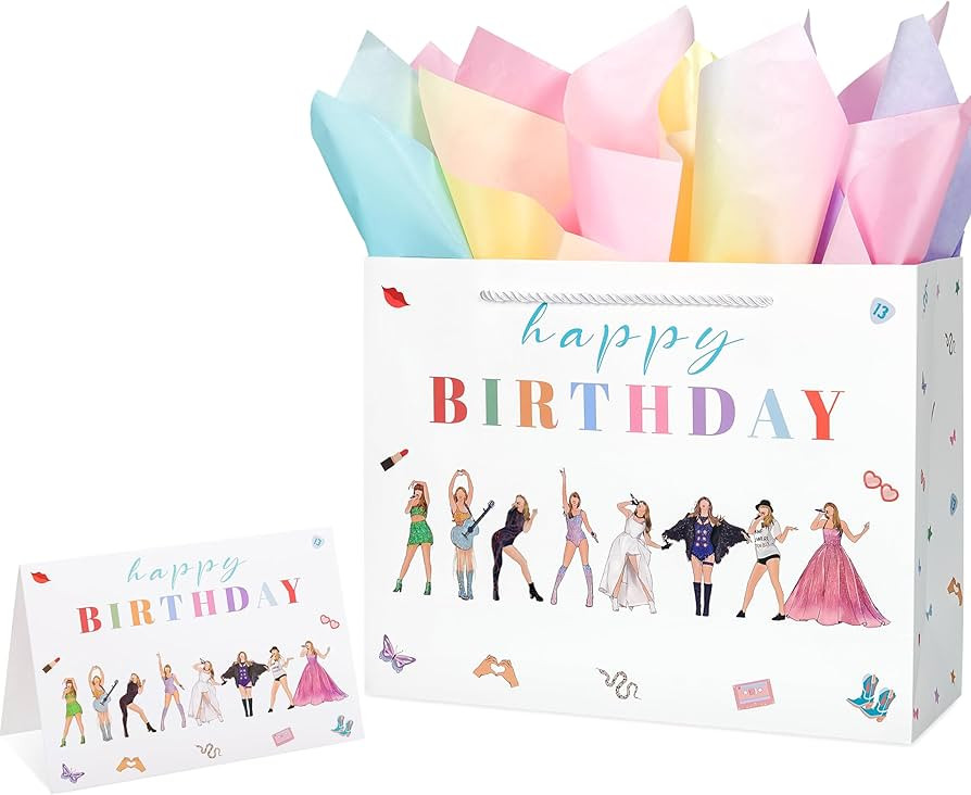 Crisky Large Happy Birthday Gift Bags for Women with Tissue Paper and Card, Music Lovers, Pop Sin... | Amazon (US)