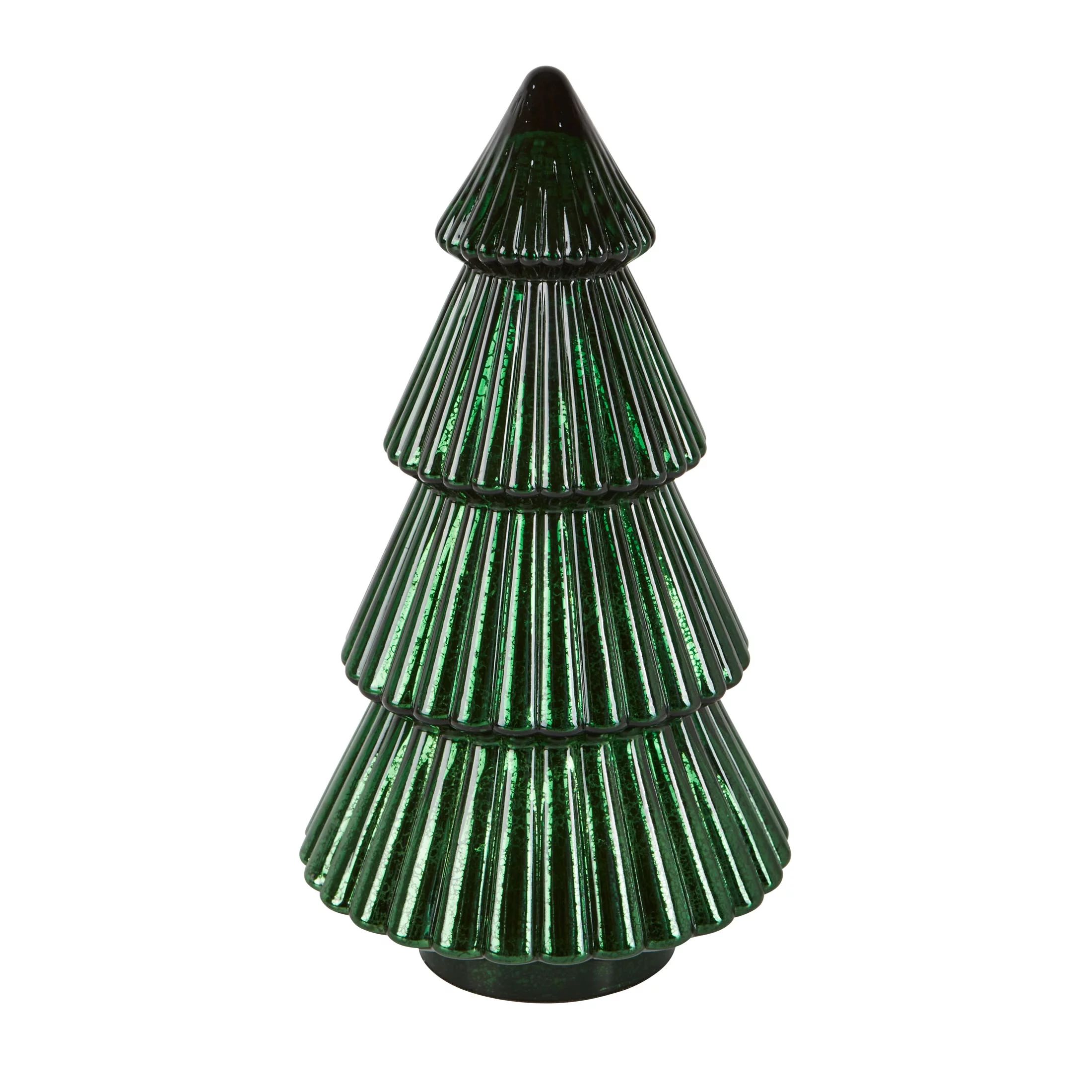 Holiday Time Table Top Green Glass Tree Decoration, 11.8 inch | Walmart (US)
