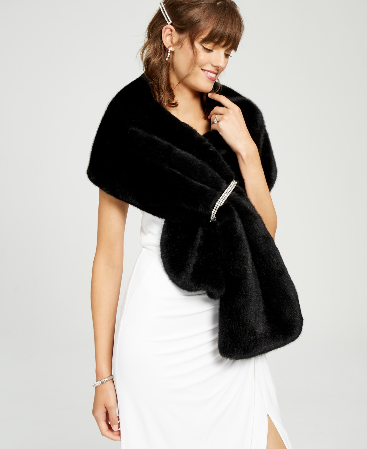 Adrianna Papell Embellished Faux-Fur Shrug - Black | Macy's