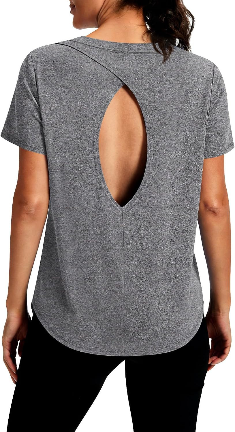 Alaroo Open Back Workout Tops for Women Short Sleeve Pilates Outfits | Amazon (US)