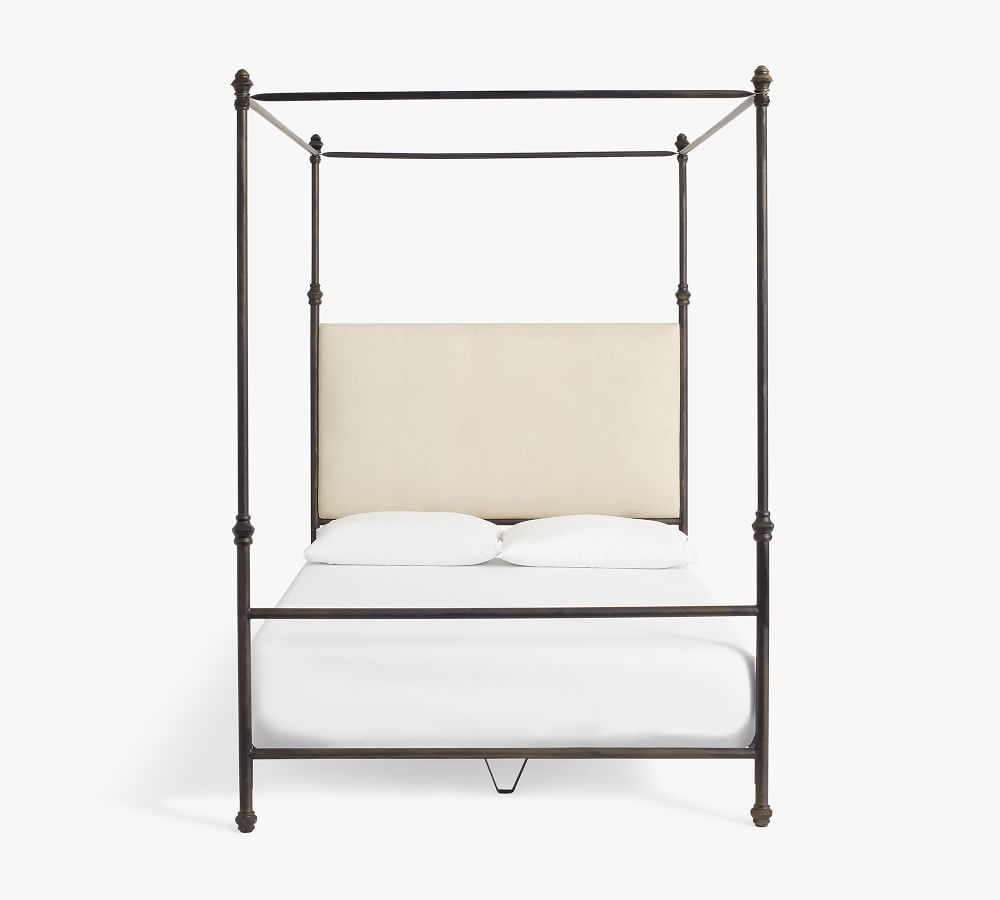 Antonia Metal Canopy Bed, King, Basketweave Slub Oatmeal/Bronze | Pottery Barn (US)