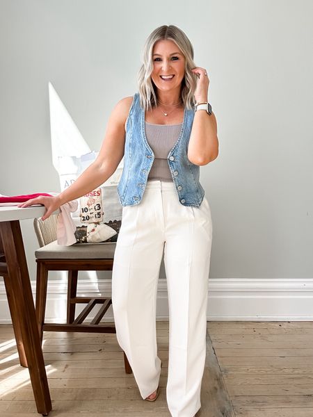 Swooning over this look. Already planning to wear it out to lunch with a girlfriend. This is the cutest spring outfit. I love the color combination, the fabrics, all of it!

Sizing 
Vest medium
Tank
Medium
Pants 6 short 

#LTKstyletip #LTKSeasonal #LTKworkwear