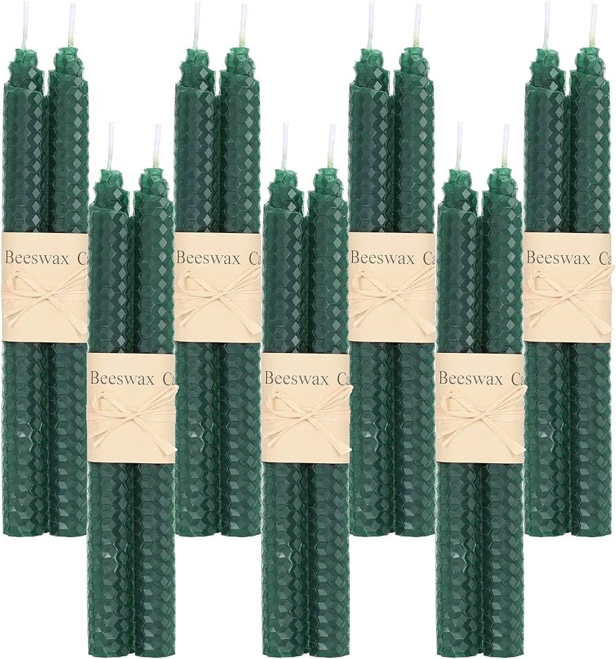 Yoption 14pcs Beeswax Handmade Taper Candles, 9 Inch Green Natural Honeycomb Tapers Candles for H... | Amazon (US)