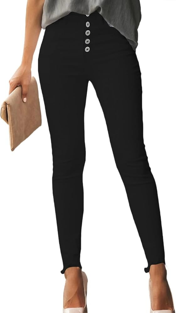 Sidefeel Women's Skinny Jeans High Waisted Button Fly Raw Hem Elegant Denim Pants | Amazon (US)