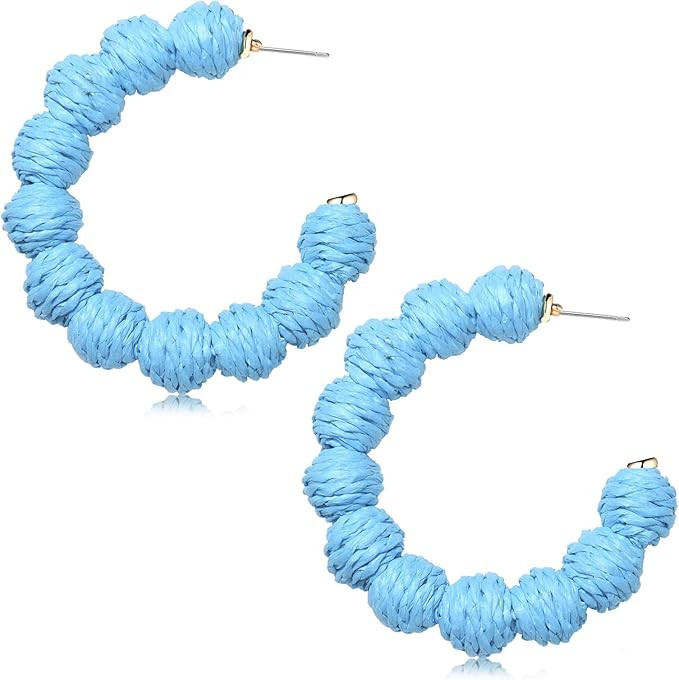 Rattan Earrings Handmade Rattan Ball Hoop Earrings for Women Retro Woven Straw Wicker Earrings Bi... | Amazon (US)