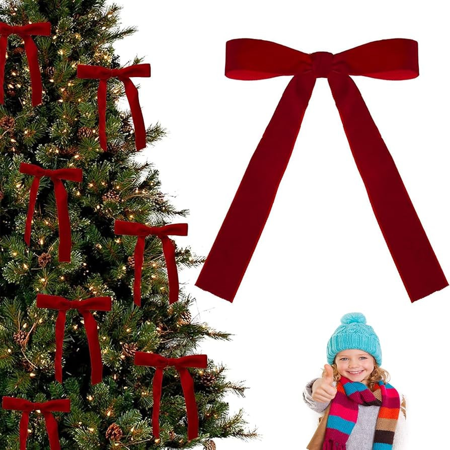 Red Velvet Bows for Christmas Tree, Ruby Velvet Wreath Bow Baubles, Vintage Burgundy Decorations ... | Amazon (US)