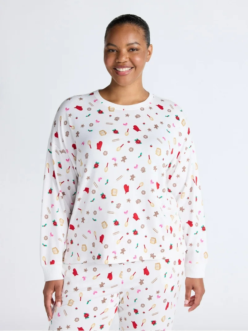 Joyspun Women's Cozy Lounge Collection Hacci Knit Sleep Top with Long Sleeves, Sizes XS-3X | Walmart (US)