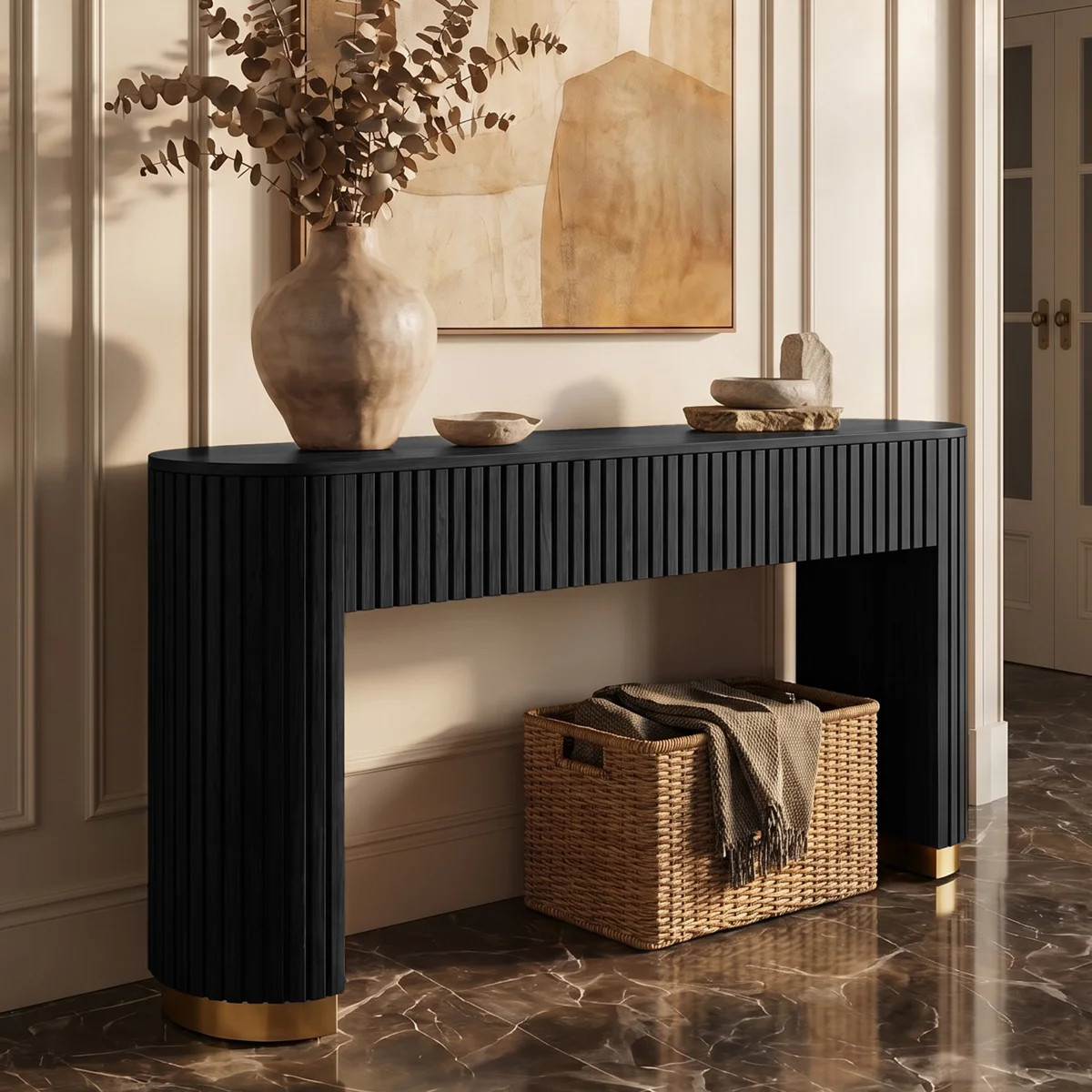 Modern Fluted Console Table with Two Drawers and Rounded Legs | Wayfair North America