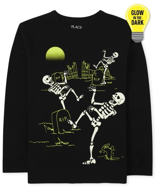 Boys Long Sleeve Glow In The Dark Halloween Skeleton Dance Graphic Tee | The Children's Place  - ... | The Children's Place