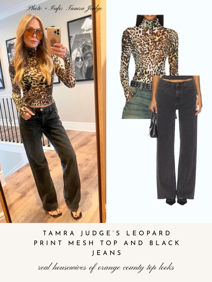 Tamra Judge's Leopard Print Mesh Top and Black Jeans 📸 + Info: Tamra Judge 

 