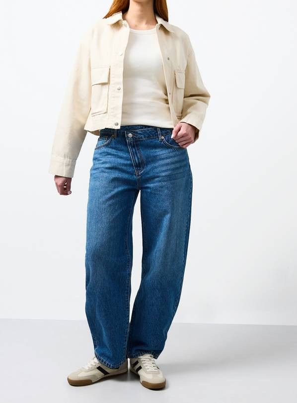 Mid Denim Cross Waist Barrel Leg Jeans 14L | Tu Clothing