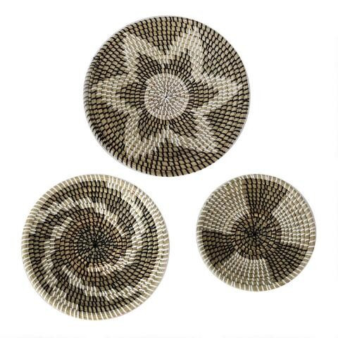 White and Gray Seagrass Woven Disc Wall Decor 3 Piece | World Market