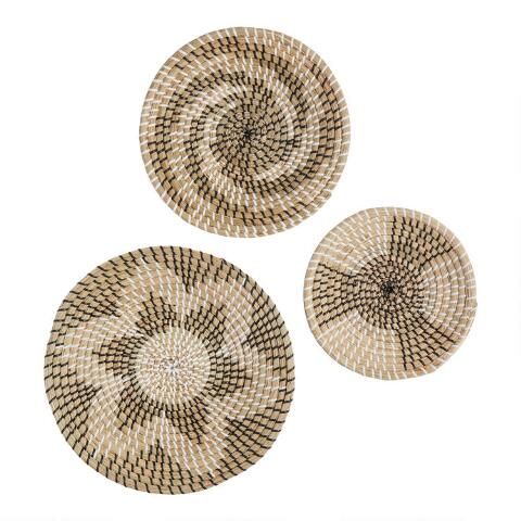 White and Gray Seagrass Woven Disc Wall Decor 3 Piece | World Market