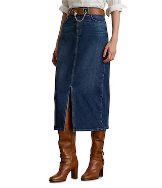 Lauren Ralph Lauren Petite Size Cotton Blend Denim Midi Pencil Skirt | Dillard's | Dillard's