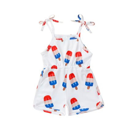 SUNSIOM Toddler Baby Girl Jumpsuit Popsicle Print Tie-Up Spaghetti Straps Overalls | Walmart (US)
