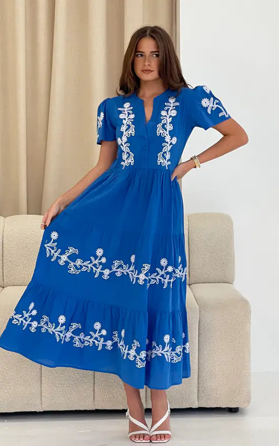 Arina Puff Sleeve V Neck Midi Dress | Girl In Mind | SilkFred | SilkFred