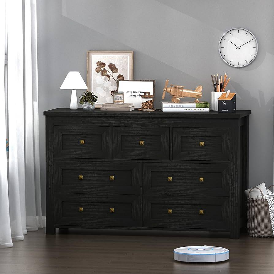 BRONOON Black Dresser for Bedroom,7 Drawer Dresser,Modern Farmhouse Chest of Drawers,Wood Dresser... | Amazon (US)