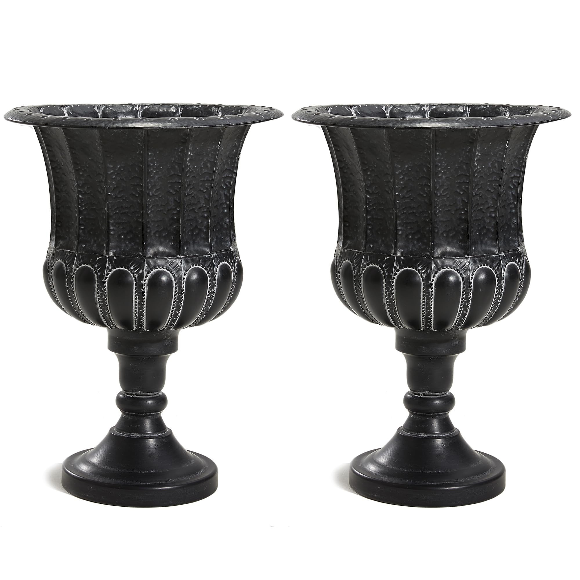 Worth Garden 25" H. Metal Urn Planters 2-Pack - Black Traditional Classic Iron Plant Pots - Large... | Amazon (US)