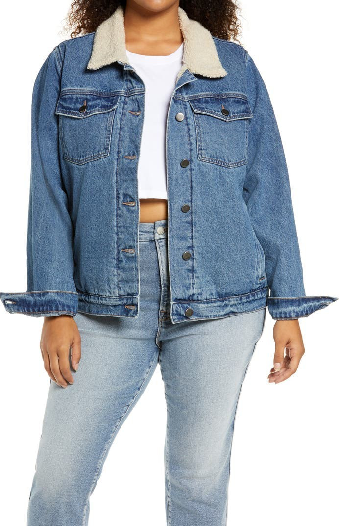Denim Trucker Jacket with Faux Shearling Collar | Nordstrom