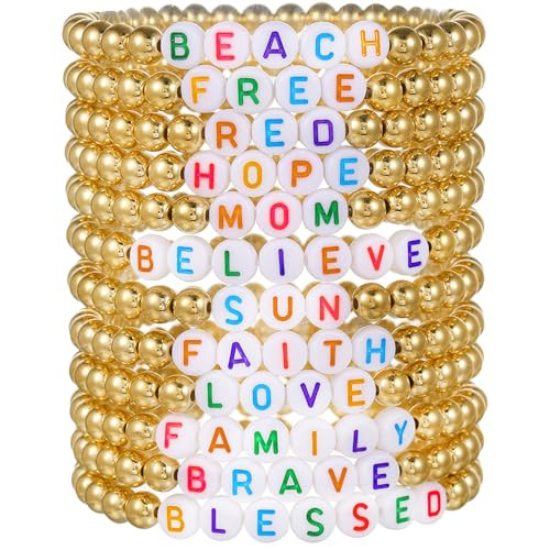 HYHONEY 12pcs Friendship Bracelets Beaded Bracelets Cute Bracelets Stack Bead Surfer Stretch Summer Beach Bracelets For Women Preppy Bracelets | Amazon (US)