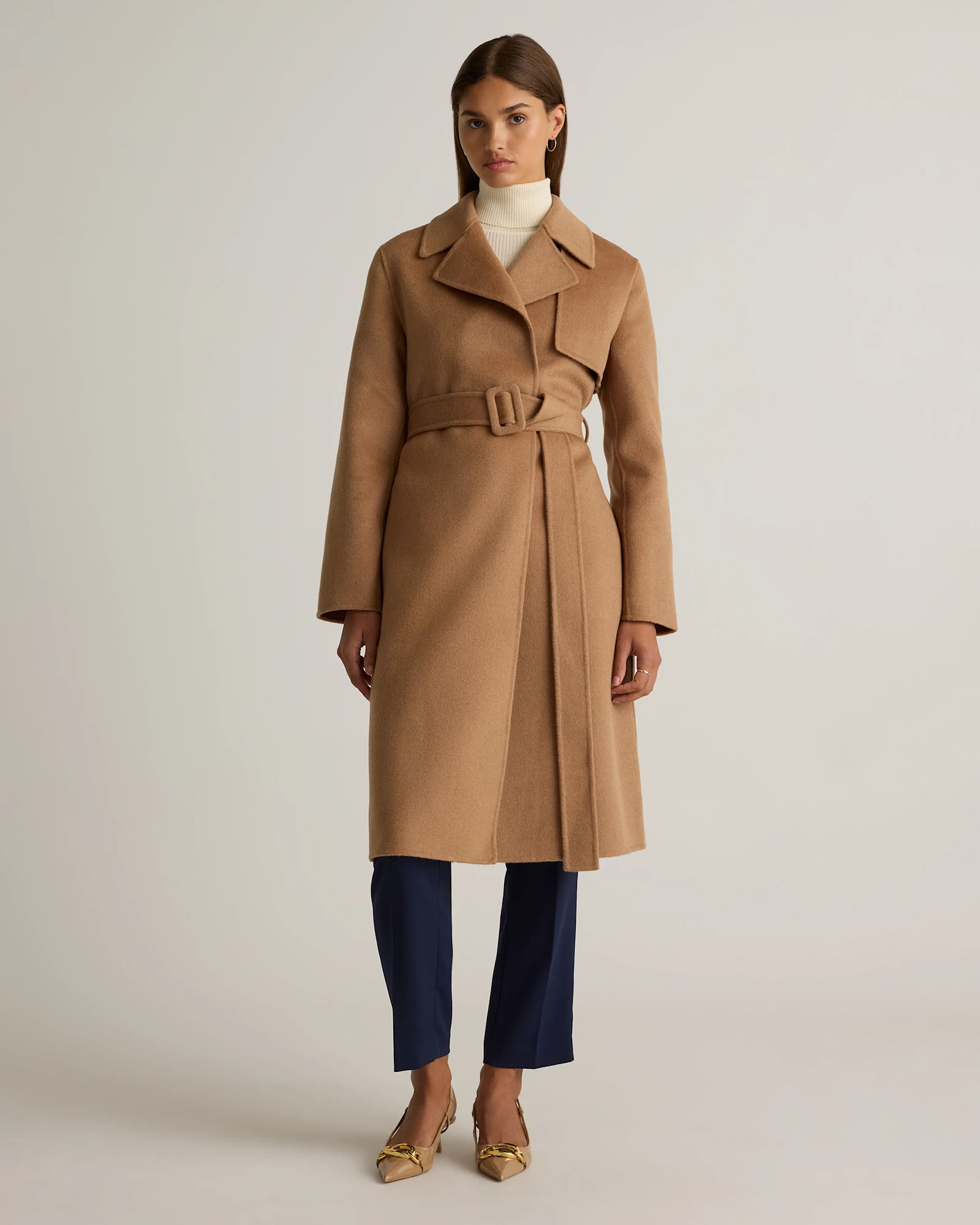 Quince | Women's Double-Faced Merino Wool Trench Coat in Black, Size Large, Wool/Nylon | Quince