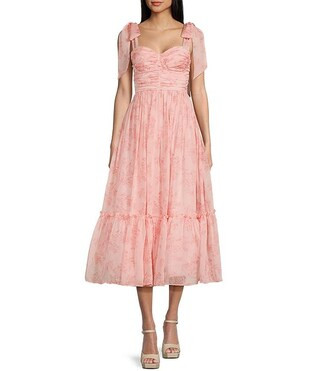 Wide Tie Strap Floral Printed Midi Dress | Dillard's