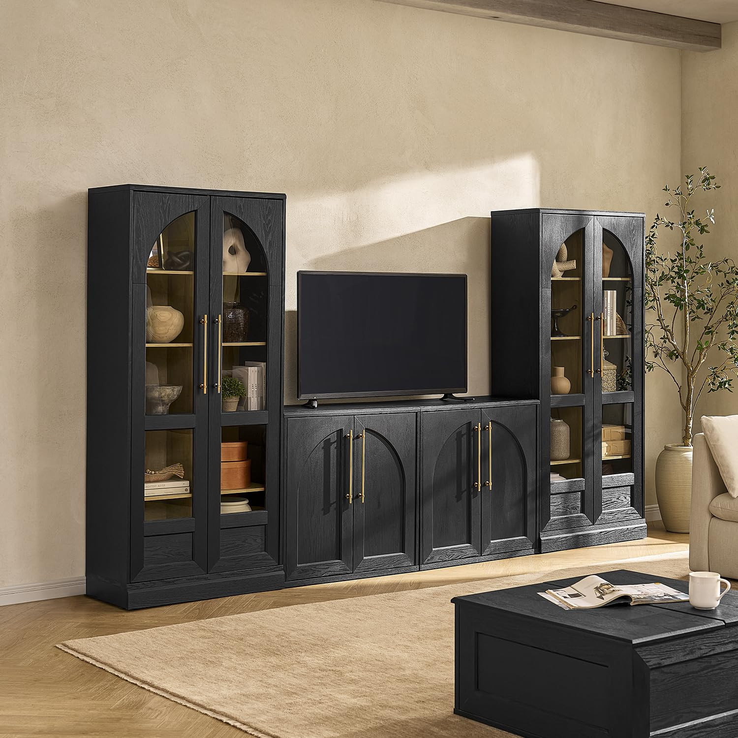 mopio Blake 4 Piece Entertainment Center with Storage, Modern Farmhouse Arched Wall Unit Cabinet ... | Amazon (US)