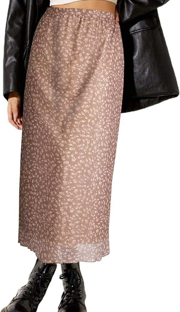 Avanova Women Mesh High Waisted Midi Skirt Floral Long Skirts | Amazon (US)
