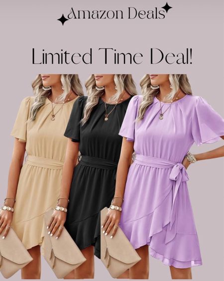 Amazon deals / Dokotoo Womens Summer Dresses 2024 Crewneck Short Sleeve Waist Tie Ruffle Casual Chiffon A-Line Swing Mini Dress / church outfit / Easter dress / wedding guest dress / spring dress / date night outfit / dressy look / derby dress 

#LTKover40 #LTKfindsunder50 #LTKsalealert