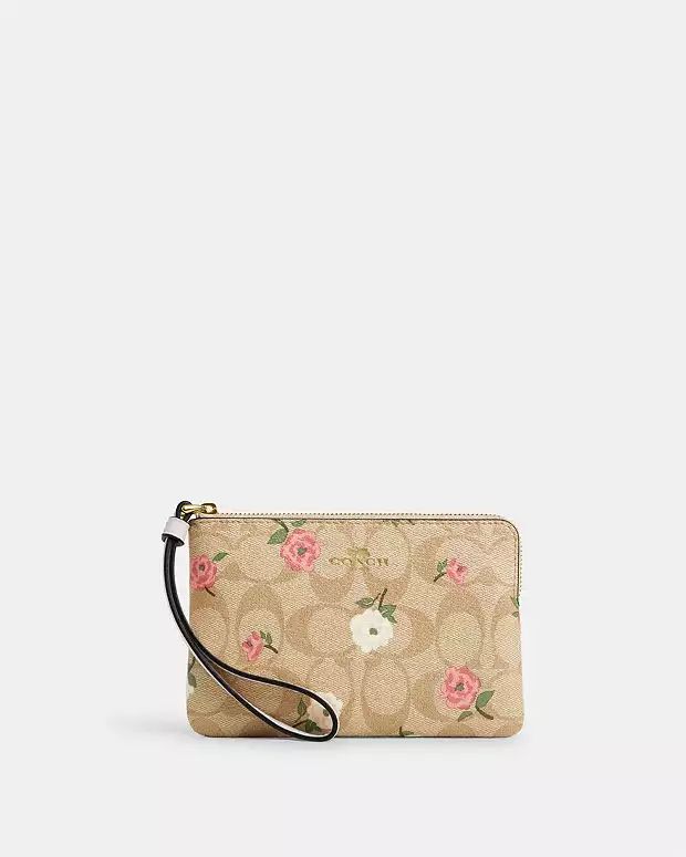 Corner Zip Wristlet In Signature Canvas With Floral Print | Coach Outlet