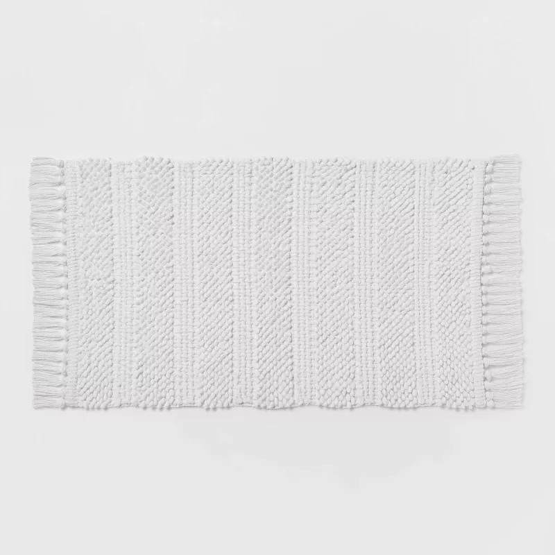 20"x32" Knit Striped Chenille Bath Rug Fringe White - Threshold™ | Target
