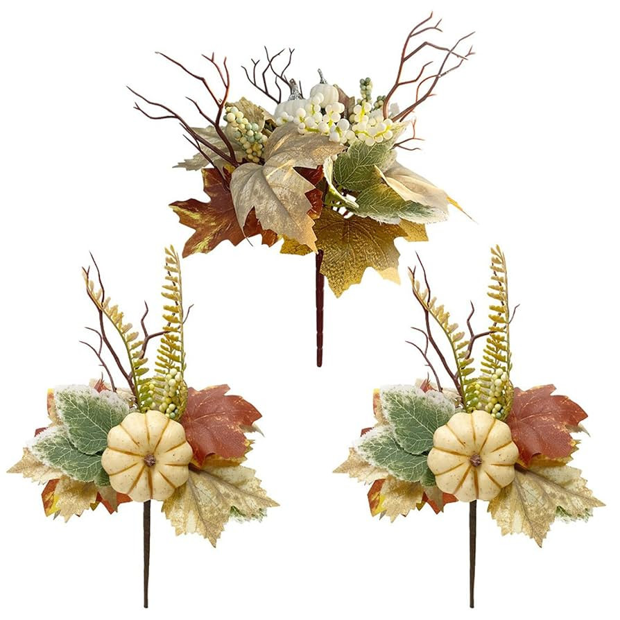 3 Pcs Fall Floral Picks Artificial White Pumpkin Maple Leaf Branch with Berry Autumn Picks Maple ... | Amazon (US)