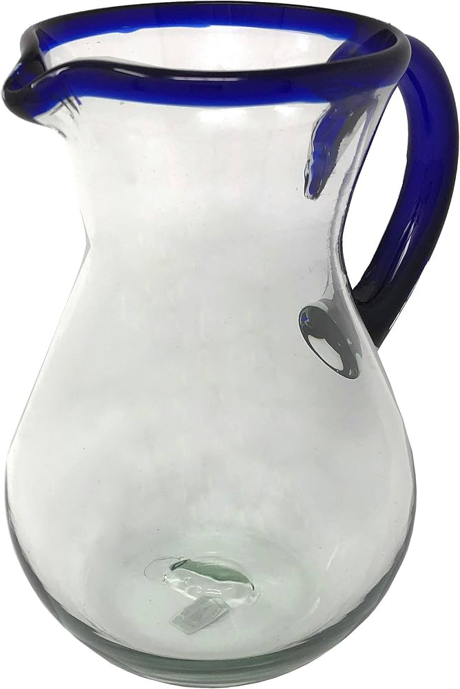 Mexican Hand Blown Glass Pitcher – Cobalt Blue Rim and Handle (84 oz) | Amazon (US)