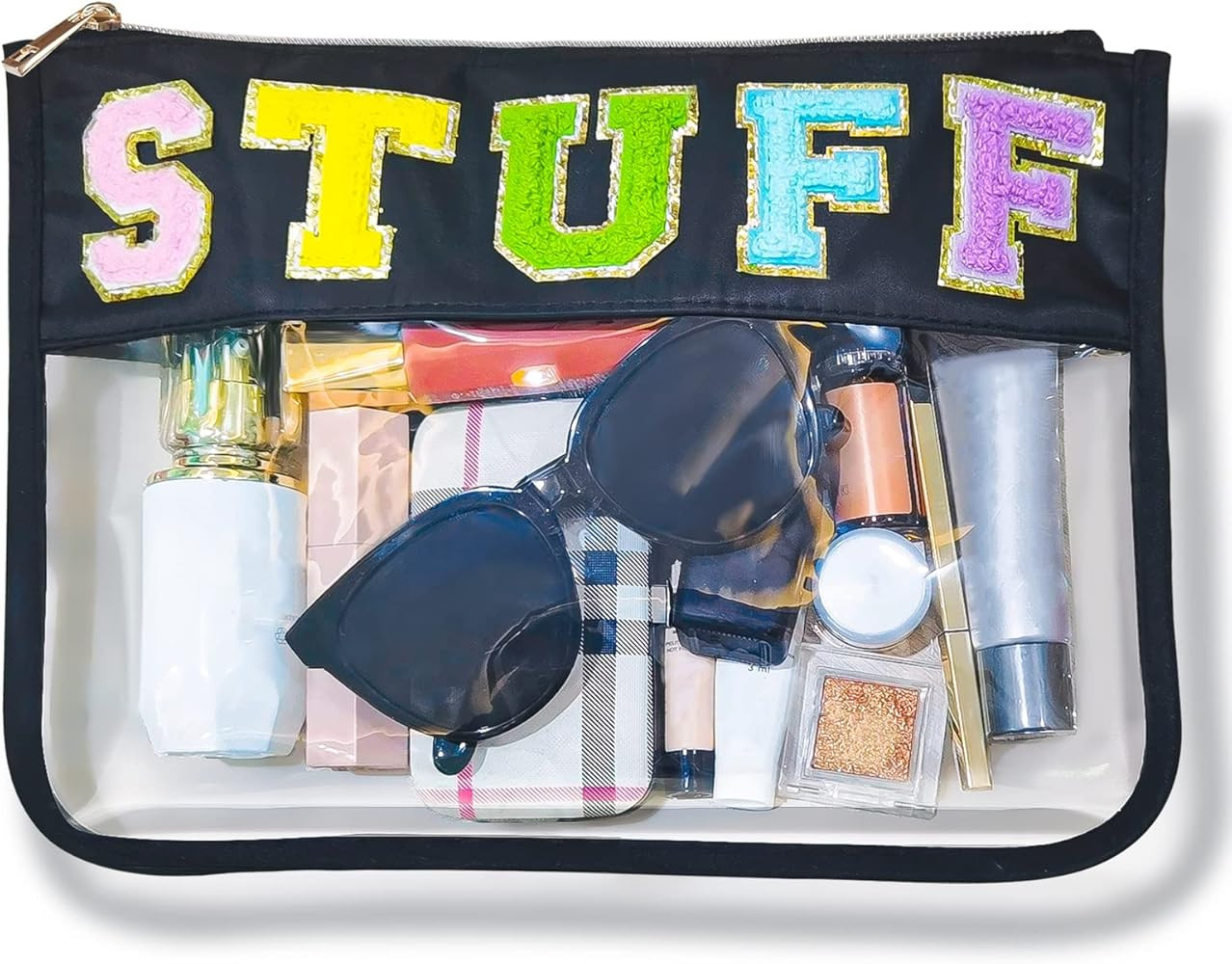 Amazon.com: Letter Clear Bag Leather Snacks Large Makeup Bag Purse Portable Waterproof Clear Tote... | Amazon (US)