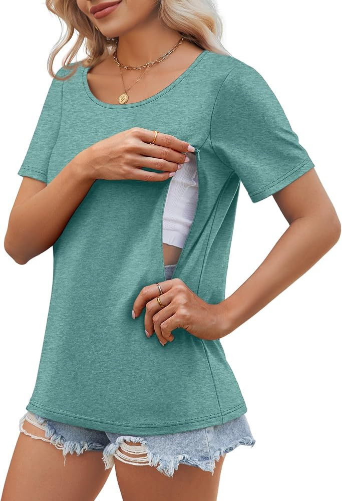 Women's Nursing Shirt for Breastfeeding Maternity Top Hidden Zippers Pregnancy Clothes Postpartum... | Amazon (US)