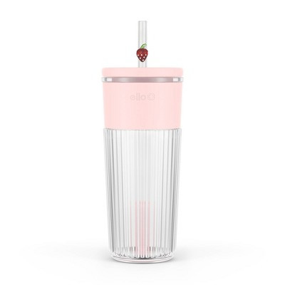 Ello Ava 24oz Charmed Strawberry Glass Straw Tumbler Pink | Target