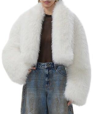 Stephanie Faux Fur Round Neck Long Barrel Sleeve Cropped Jacket | Dillard's